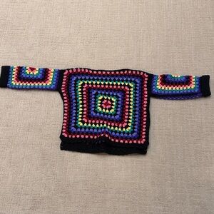 Handmade Multicolor Crochet Square Sweater - Black Trim
